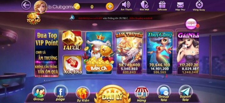 Giao diện cổng game Saoclub