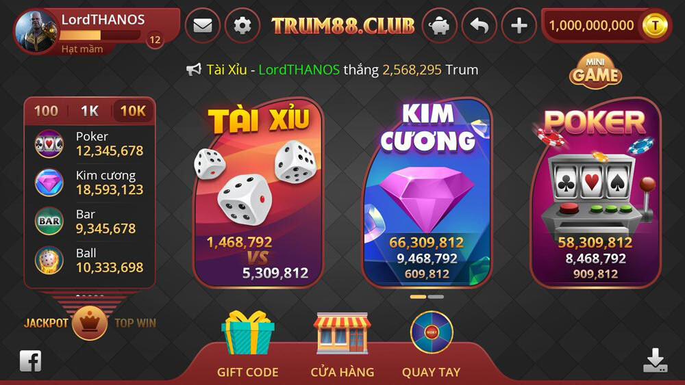 Giao diện cổng game đổi thưởng Trum88 Club