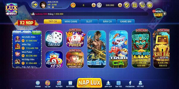 Giao diện cổng game Lux39 Club