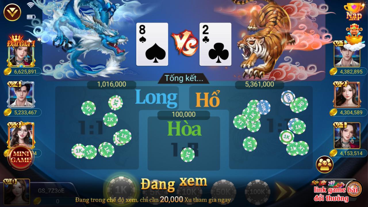 Quy ước số điểm trong game bài Rồng Hổ như thế nào?